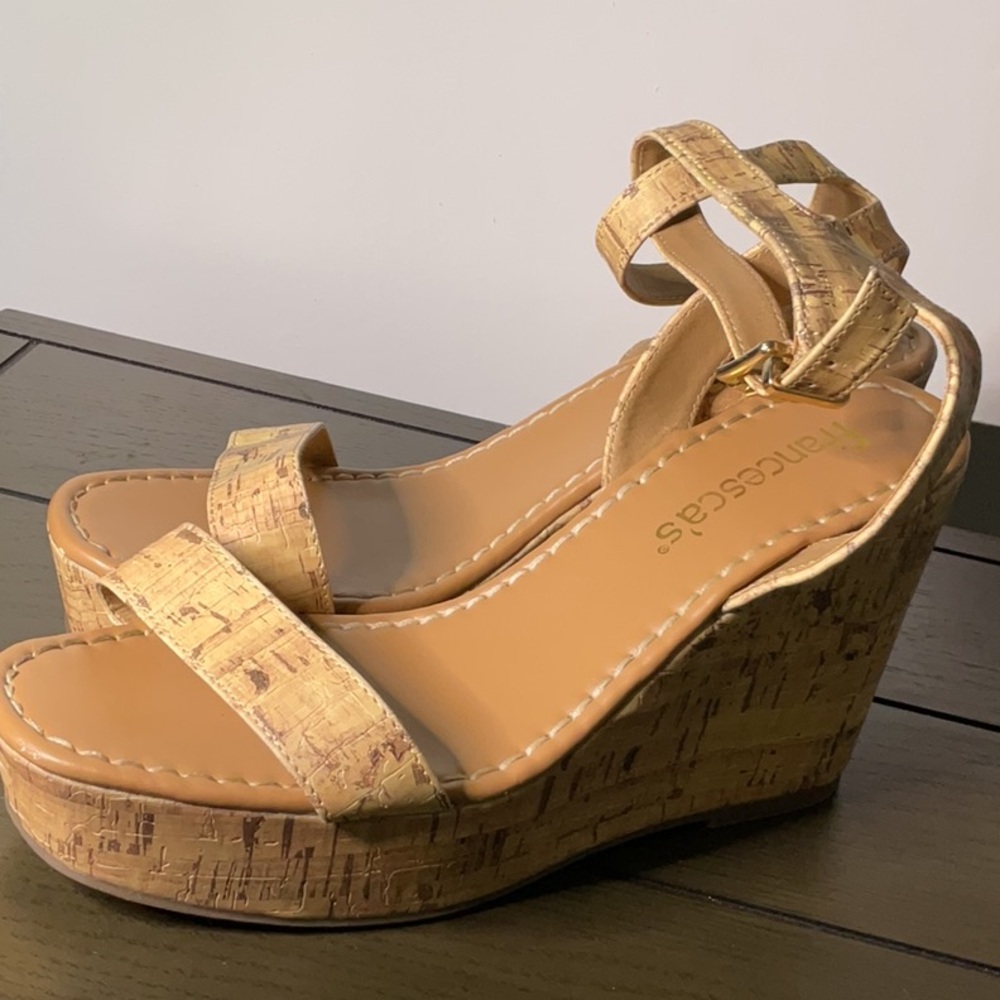 Francesca's Collections Tan Wedges with Cork Platform